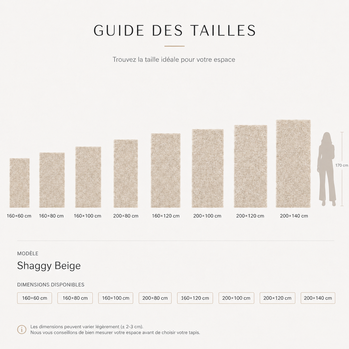 Guide des tailles - Tapis Moelleux Beige — Ambiance Cosy