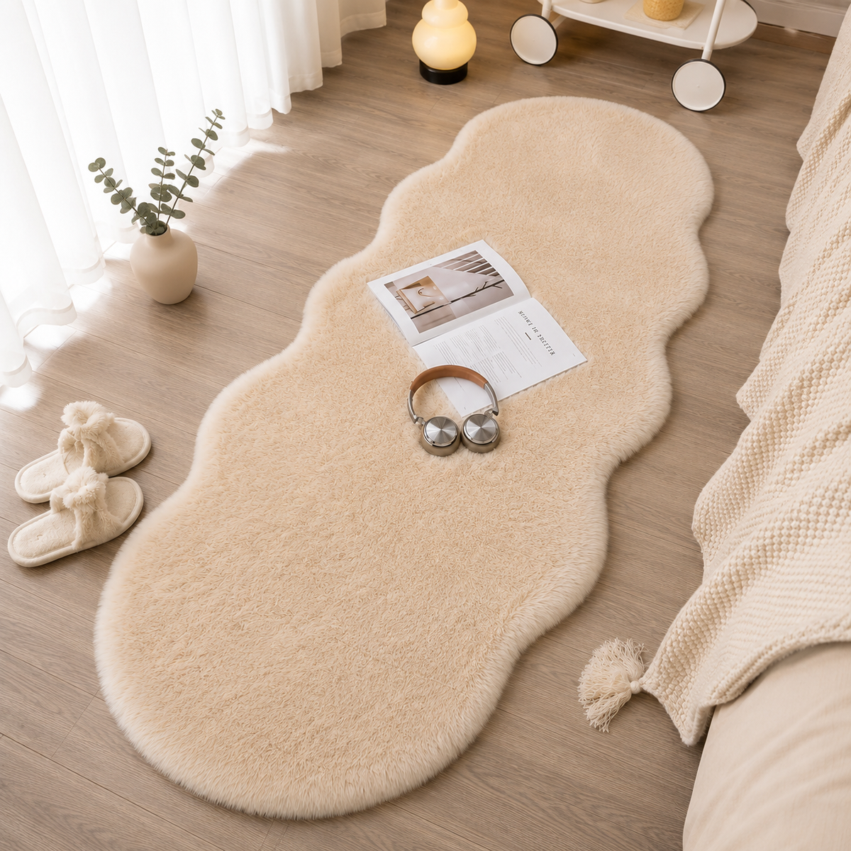 Tapis Fausse Fourrure Blanc Doux — Chambre & Salon