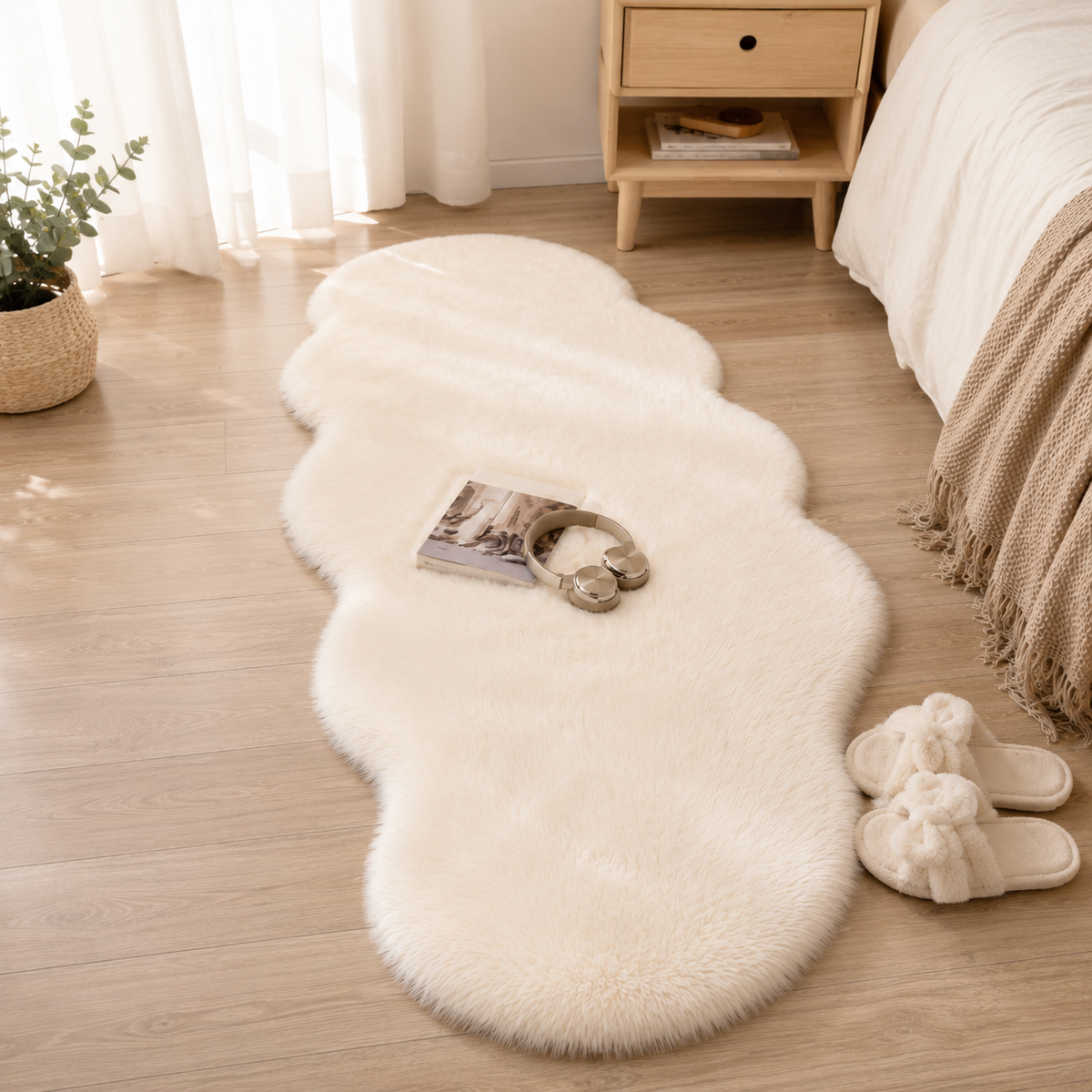 Tapis Fausse Fourrure Blanc Doux — Chambre & Salon