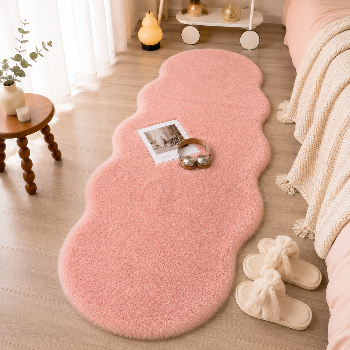 Tapis Fausse Fourrure Blanc Doux — Chambre & Salon