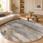 Tapis Rond Minimaliste Gris Salon - Lavable en Machine - 60 à 140cm