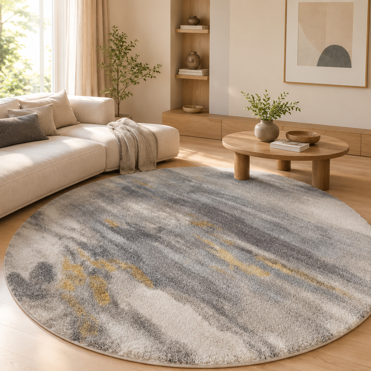 Tapis Rond Minimaliste Gris Salon - Lavable en Machine - 60 à 140cm