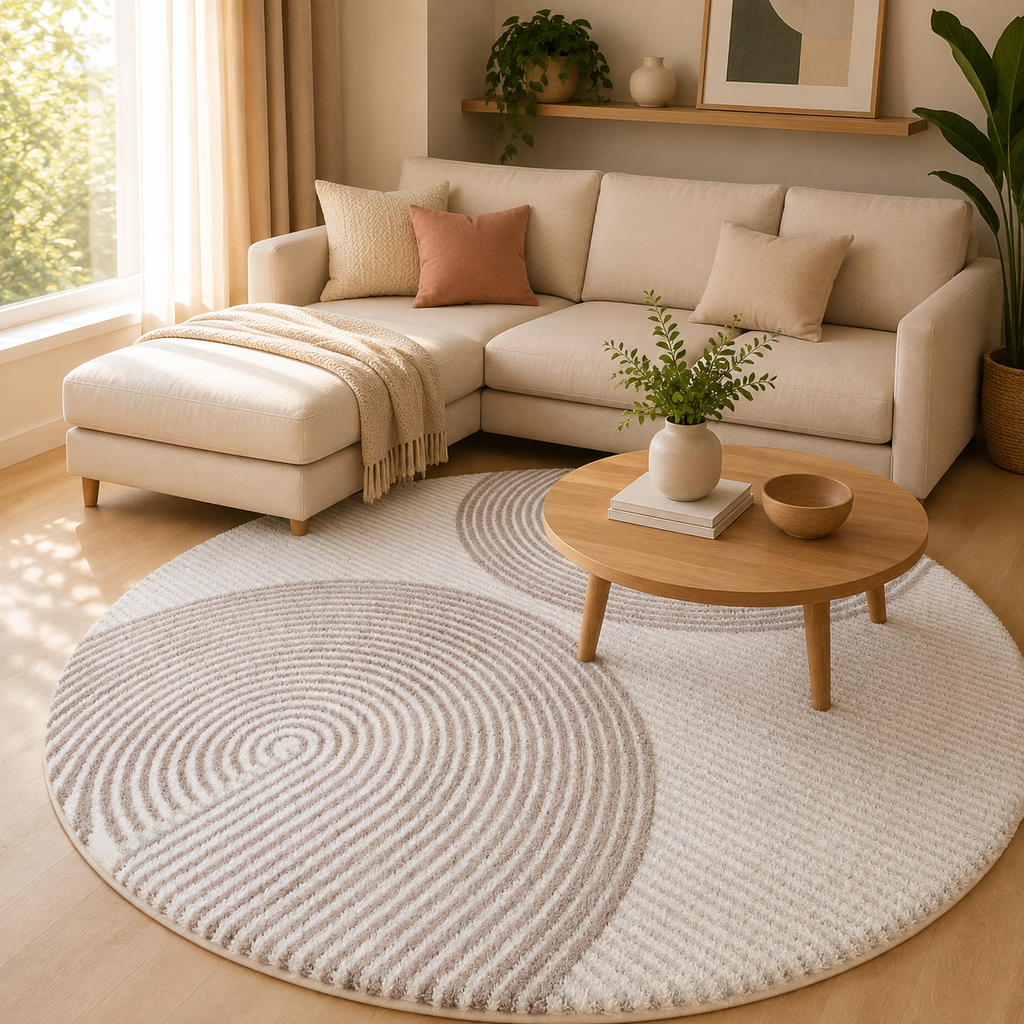 Tapis Rond Minimaliste Gris Salon - Lavable en Machine - 60 à 140cm