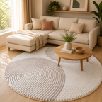 Tapis Rond Minimaliste Gris Salon - Lavable en Machine - 60 à 140cm