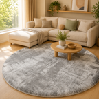 Tapis Rond Minimaliste Gris Salon - Lavable en Machine - 60 à 140cm