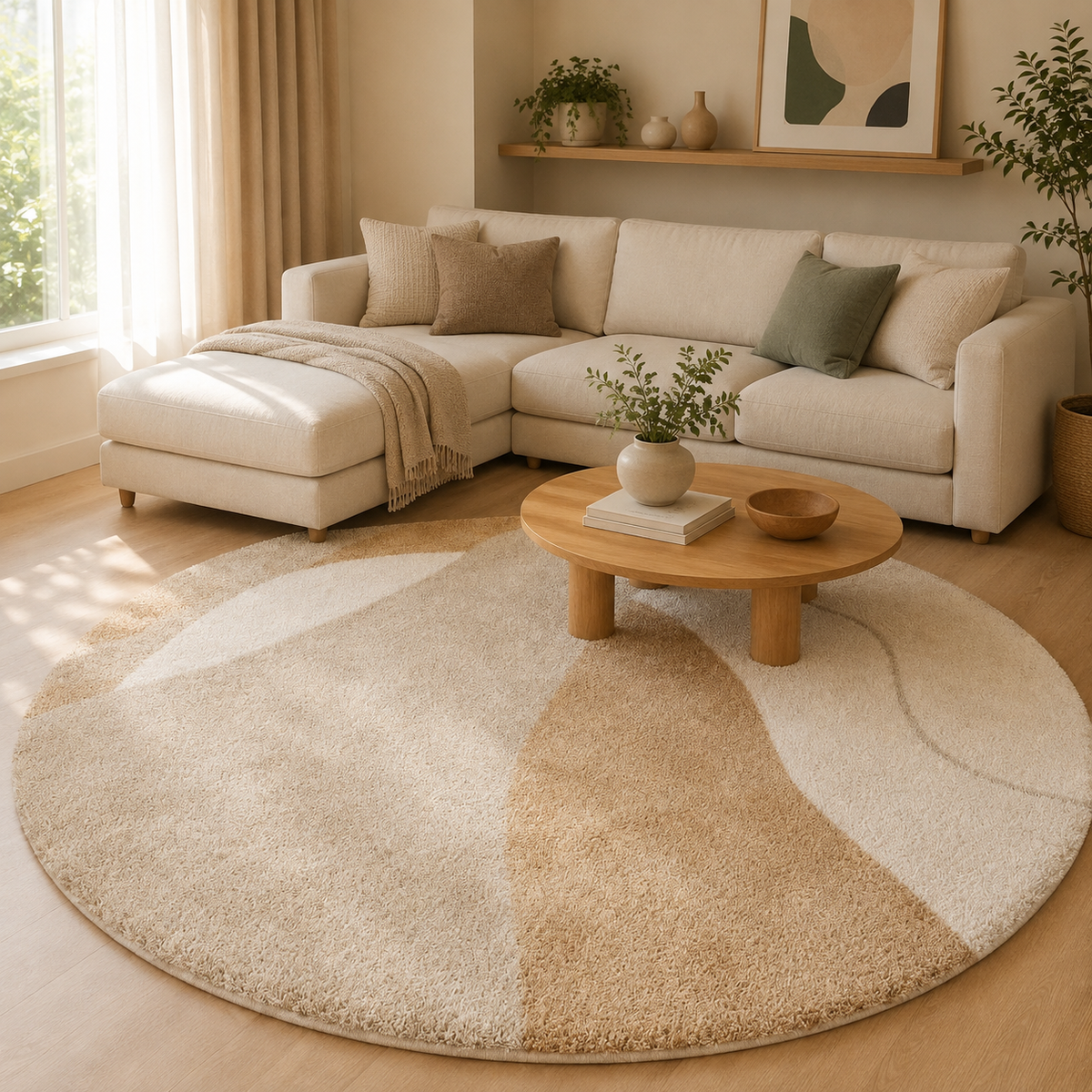 Tapis Rond Minimaliste Gris Salon - Lavable en Machine - 60 à 140cm