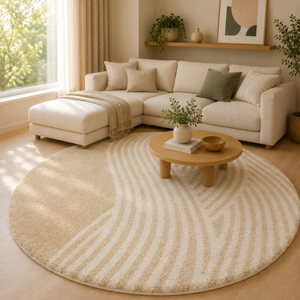 Tapis Rond Minimaliste Gris Salon - Lavable en Machine - 60 à 140cm
