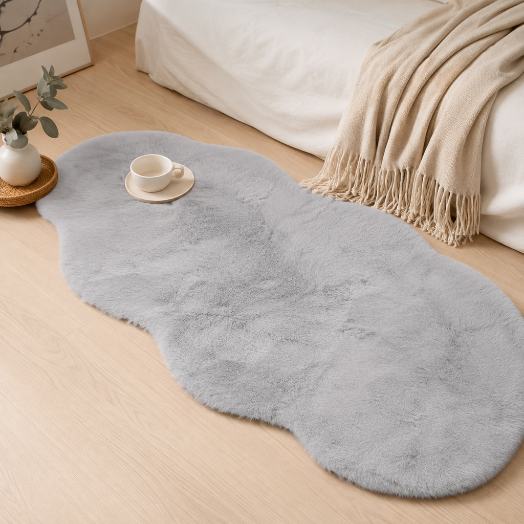 Tapis Fausse Fourrure Blanc Doux — Chambre & Salon