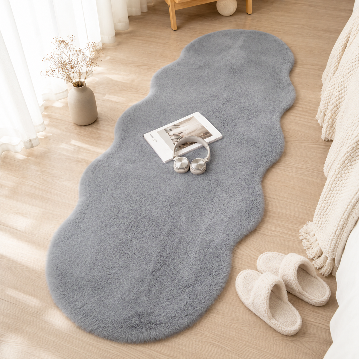 Tapis Fausse Fourrure Blanc Doux — Chambre & Salon